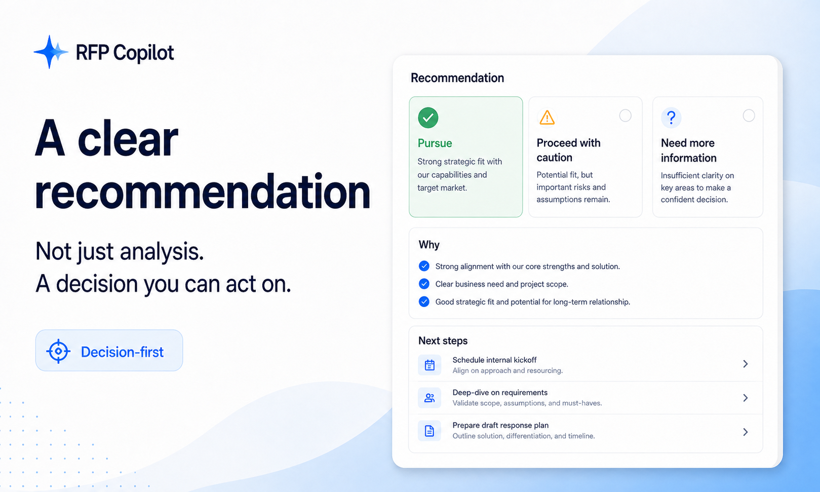 RFP Copilot decision output screen